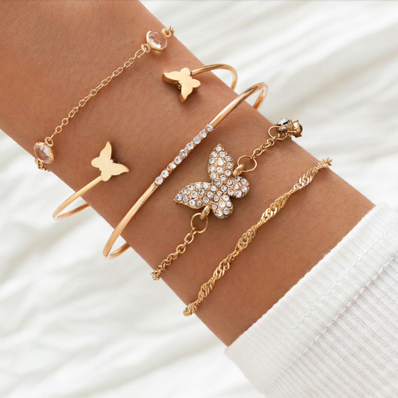 Braccialetto da donna in stile bohémien, semplice, con farfalla e cristalli di diamanti, set da 5 pezzi_voghion.com