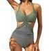 Women's Multi-color neck twisted one-piece swimsuit for women high waist swimsuit beachwear_voghion.com