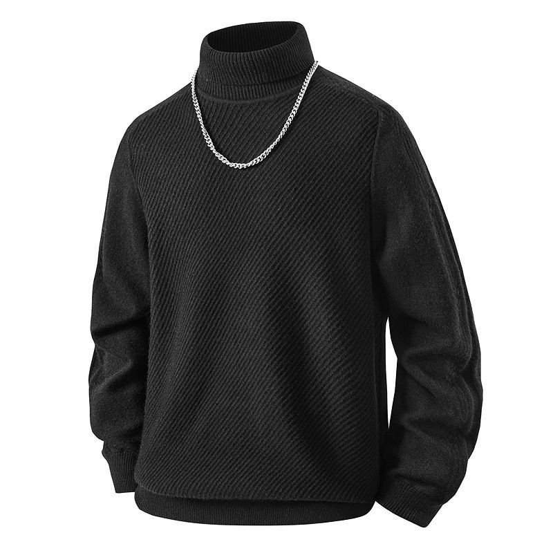 Maglione a collo alto da uomo, alla moda invernale, in maglia larga, unisex, morbido e caldo, foderato in pile, casual, a collo alto._voghion.com