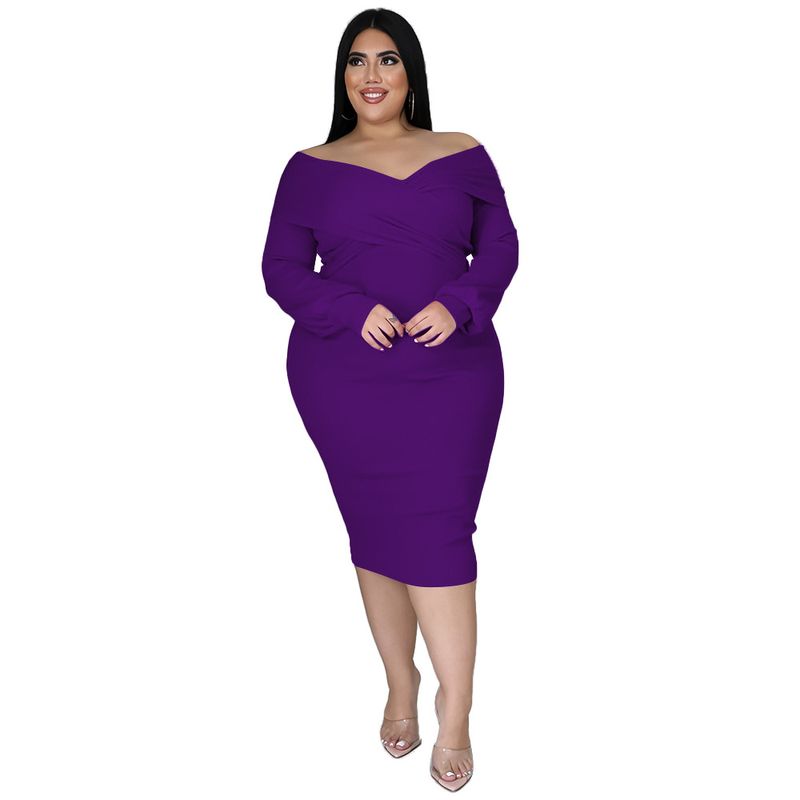 women's clothing V-neck solid color mid-length skirt sexy dress_voghion.com