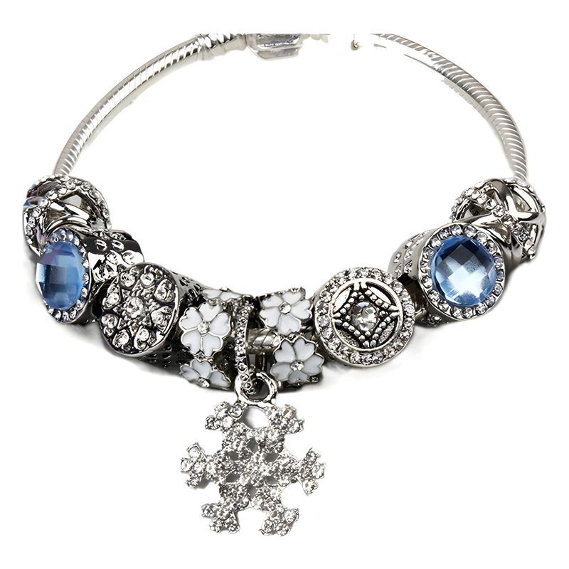 Bracelet de perles en alliage fait main avec pendentif flocon de neige_voghion.com
