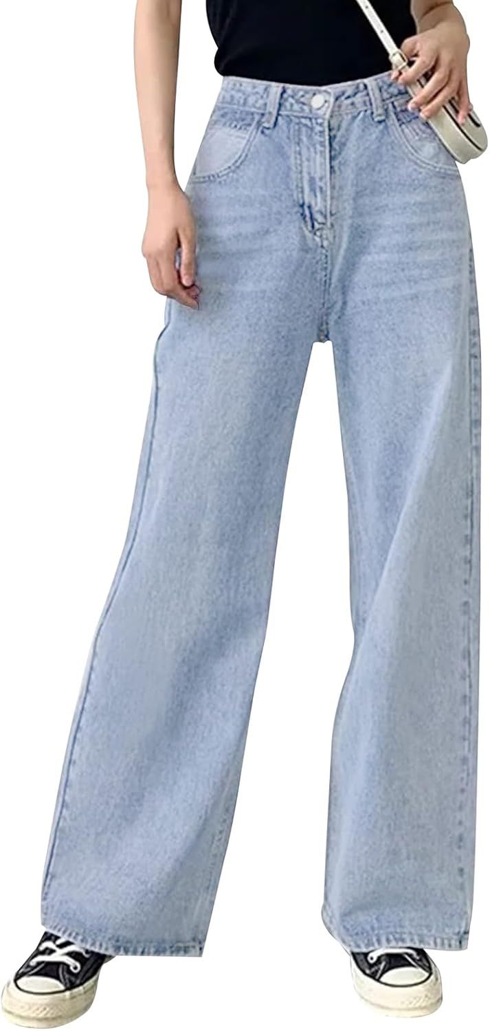 Jeans larghi da donna, elasticizzati, a vita alta, larghi e a gamba larga_voghion.com