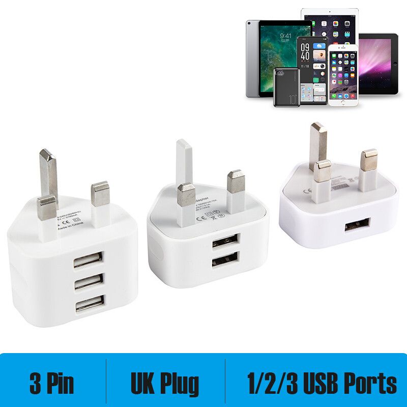 Dual Drei Ports USB Ladegerät 3 Pin UK Netz Wand Stecker Adapter Für Telefone Tablets_voghion.com