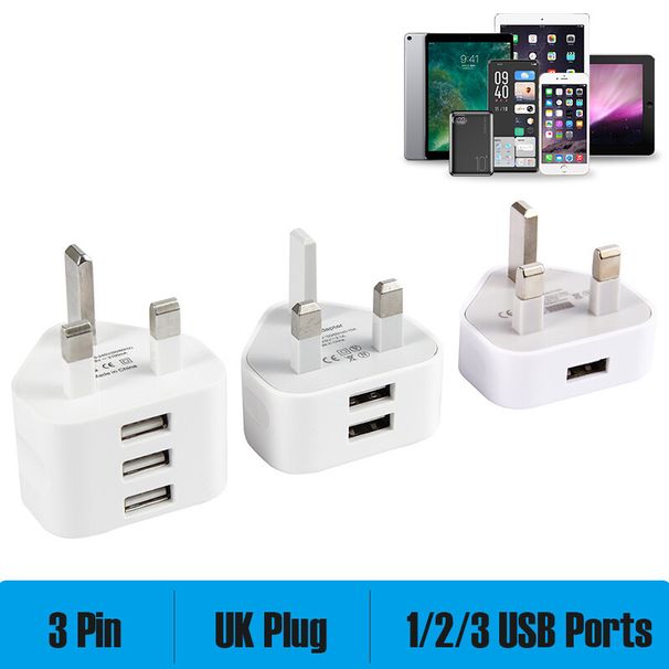 Dual Drei Ports USB Ladegerät 3 Pin UK Netz Wand Stecker Adapter Für Telefone Tablets_voghion.com