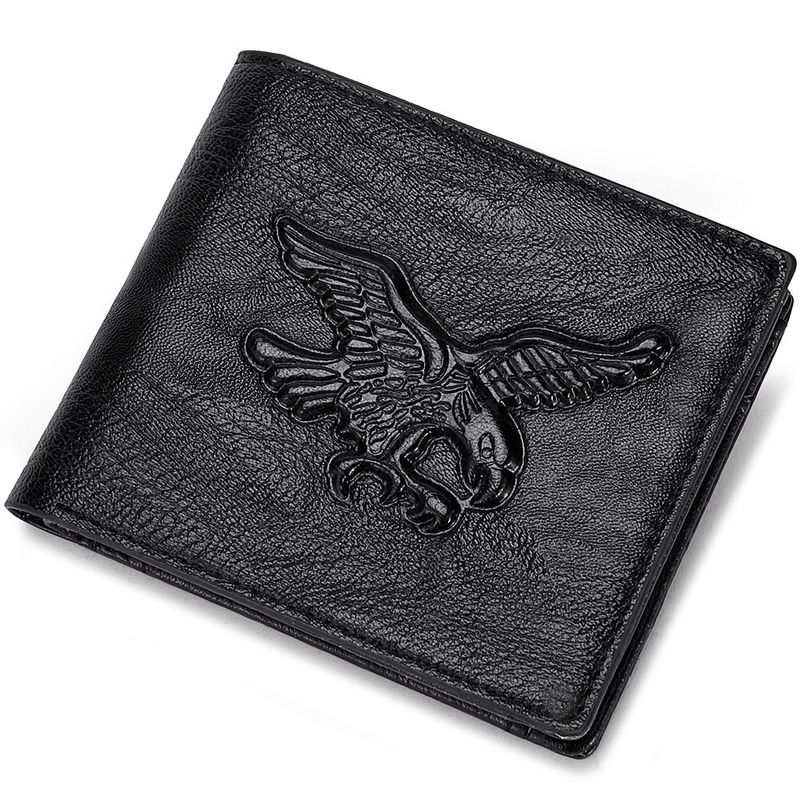 Portafoglio corto da uomo nuovo Portafoglio casual con portamonete per carta di credito con motivo a rilievo aquila 3D_voghion.com