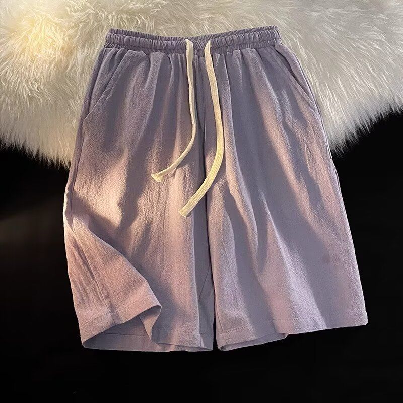 Herrenbekleidung Atmungsaktive Leinenshorts Herren Sommer Dünne Eisseide Baumwolle Und Leinen Weißer Home-Pyjama Oberbekleidung Große Hosen Vier- Oder Fünf-Punkte-Hosen_voghion.com