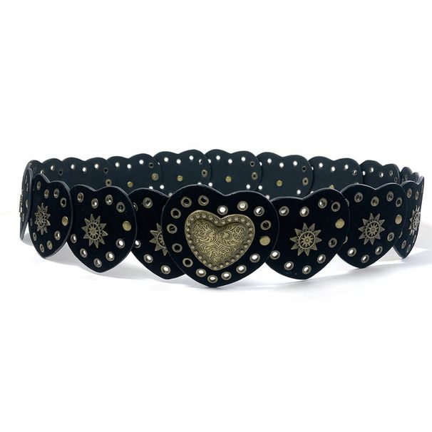 Cintura con fibbia in metallo patchwork a forma di cuore tribale da cowboy, accessorio di moda versatile_voghion.com