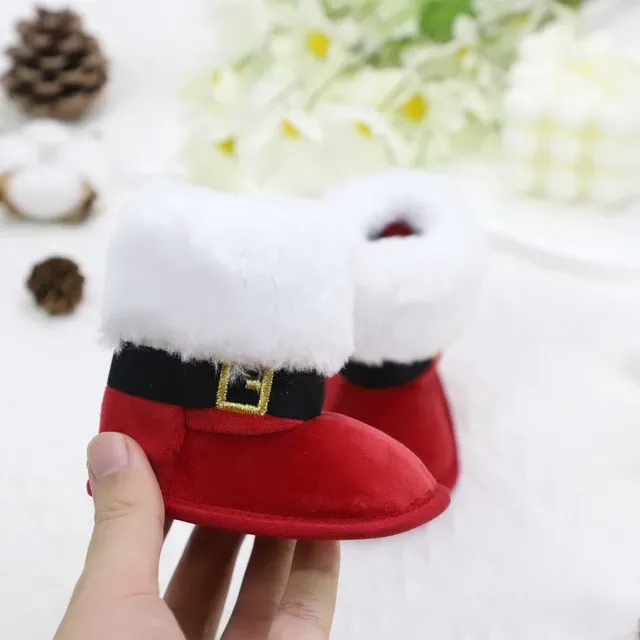 Baby toddler shoes, Christmas style, cute plush heart boots, warm and non-slip, suitable for holiday & party outfits,_voghion.com