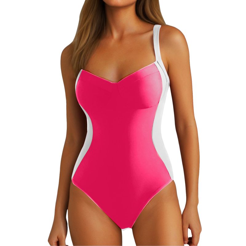 Maillot de bain une pièce taille haute pour femme, couleur contrastée, triangle, sexy, dos nu, bretelles, slim, plage, vacances_voghion.com