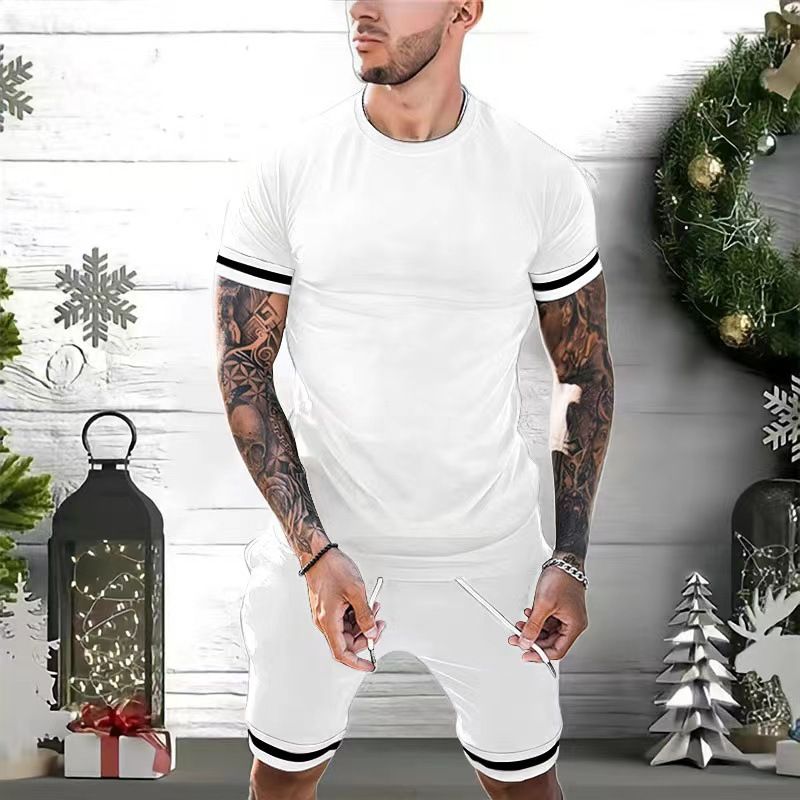 Men's short-sleeved shorts two-piece sports leisure youth European and American suits_voghion.com