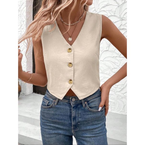 Neue europäische und amerikanische 2025 Sommer lose ärmellose einfarbige lässige Strickjacke Knopfjacke_voghion.com