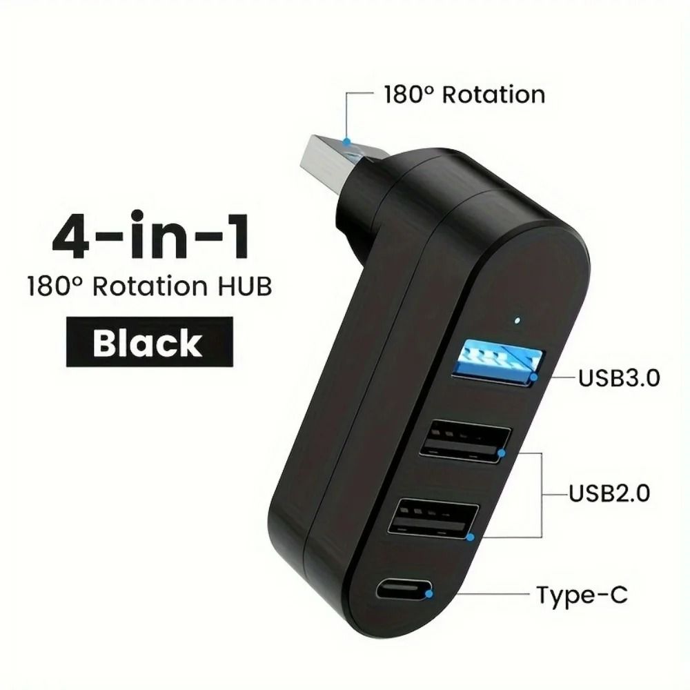 4 IN 1 180 Degree Rotation Port Multi Type-C Splitter Power Adapter Multiple Expander 2.0 USB 3.0 Hub For PC_voghion.com