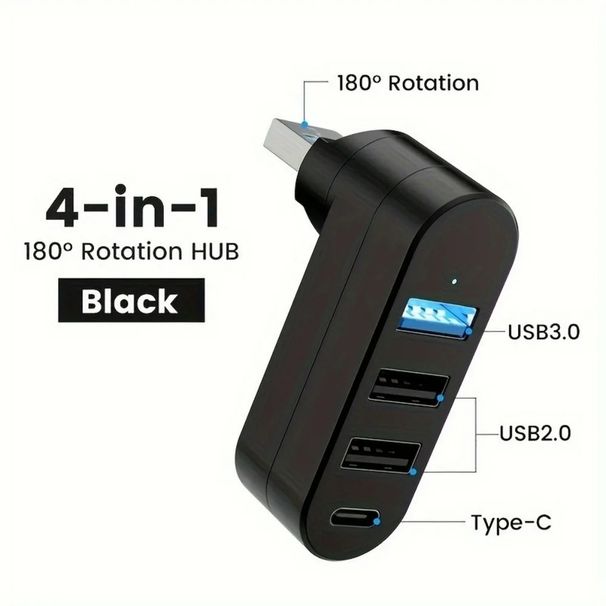 4 IN 1 180 Degree Rotation Port Multi Type-C Splitter Power Adapter Multiple Expander 2.0 USB 3.0 Hub For PC_voghion.com