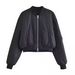 Women's autumn new style short round neck loose pilot jacket_voghion.com