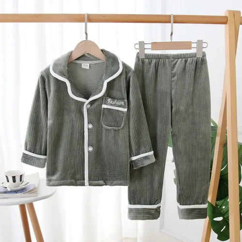 Children's Double-faced Island Velvet Pajamas Set Warm Elastic Coral Velvet Home Wear For Boys And Girls In Autumn And Winter_voghion.com