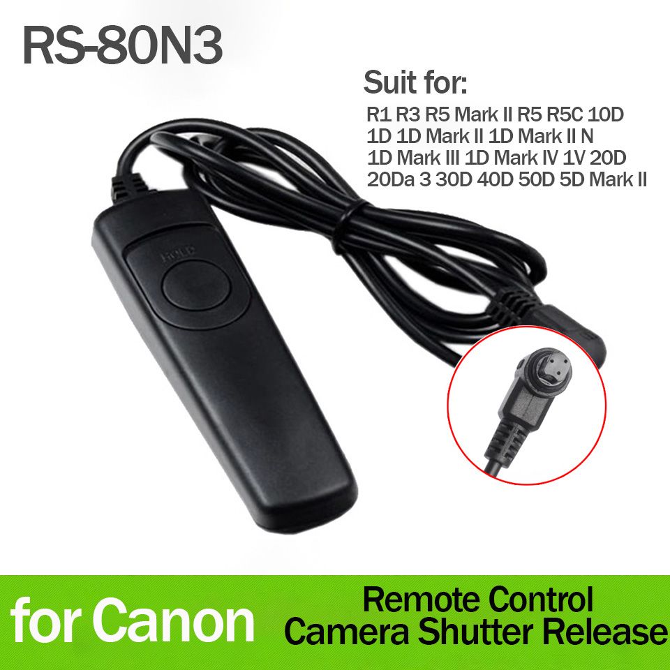 Cavo di scatto remoto RS-80N3 per Canon E0S R1 R3 R5 R52 1D 1D2 1DX 5D 5D2 5D3 5D4 6D 6D2 7D2 7D Mark II_voghion.com