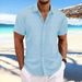 Men's Clothing Cotton And Linen Striped Jacquard Casual Loose Short Sleeved Shirt_voghion.com