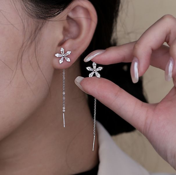 Pendientes colgantes de plata 925 con forma de trébol y circonitas cúbicas para mujer y niña, modelo G13_voghion.com