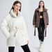 Piumino di media lunghezza da donna – Giacca trapuntata invernale alla moda, stile minimalista (nero, bianco, marrone)_voghion.com