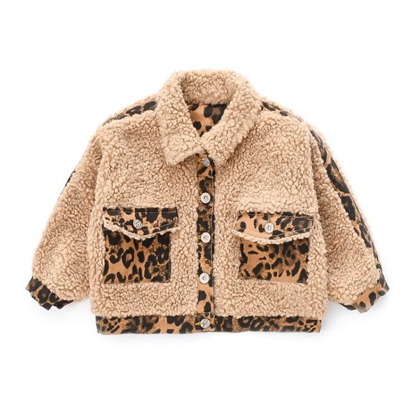 Girls Autumn And Winter Lamb Wool Coat 2024 New Han Honger Leopard Print Baby Stylish Cotton Thickened Jacket_voghion.com