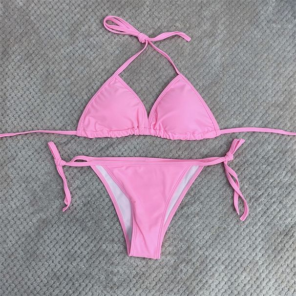 Women's fashion solid color triangle strap bikini female sense network red hot spring vacation bathing suit_voghion.com