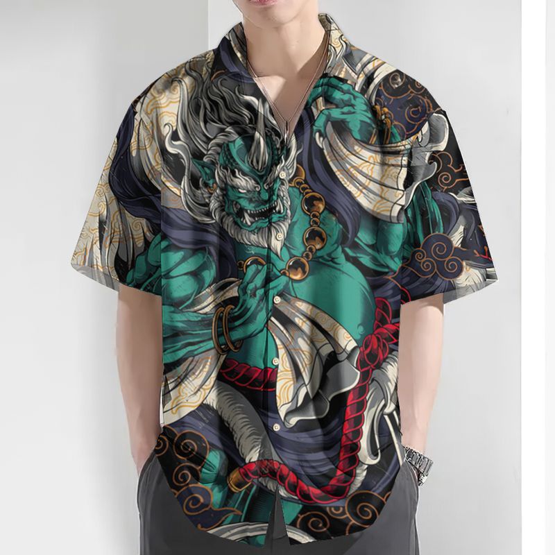 Retro Herrenhemd mit Ukiyo-E-Print, Hawaiihemden für Herren, Sommer, lässig, kurzärmelig, Straßenkleidung, übergroßes Oberteil_voghion.com