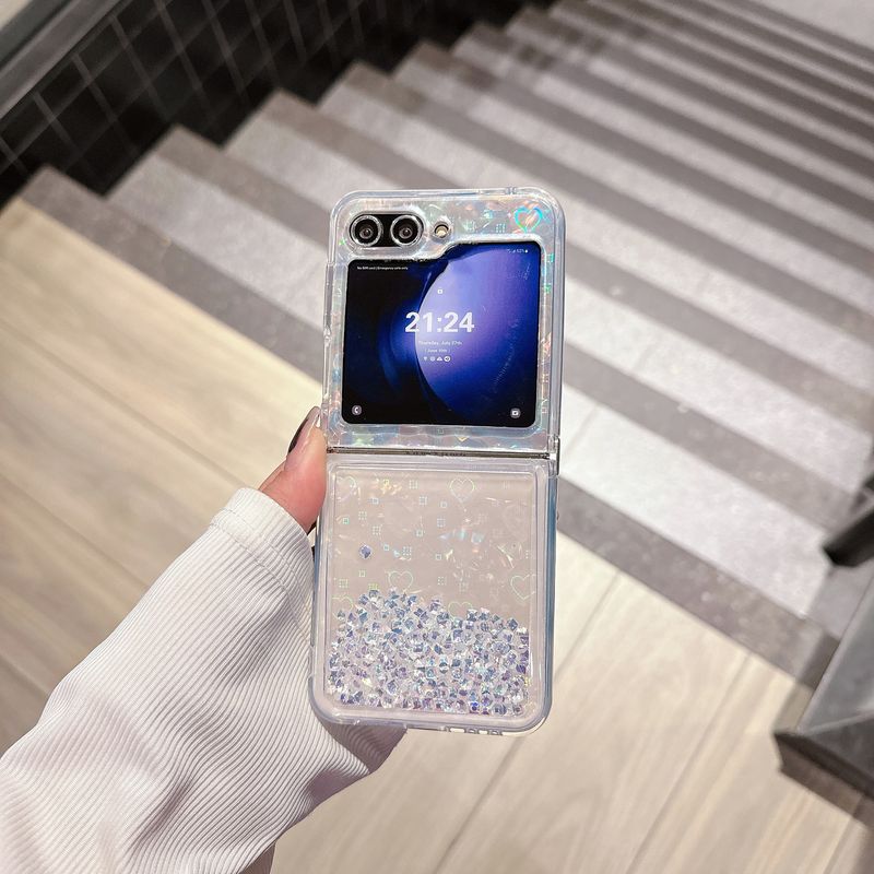 Quicksand shell pattern love phone case for galaxy zflip3/4 Samsung 5 generation folding protective case Korean style_voghion.com