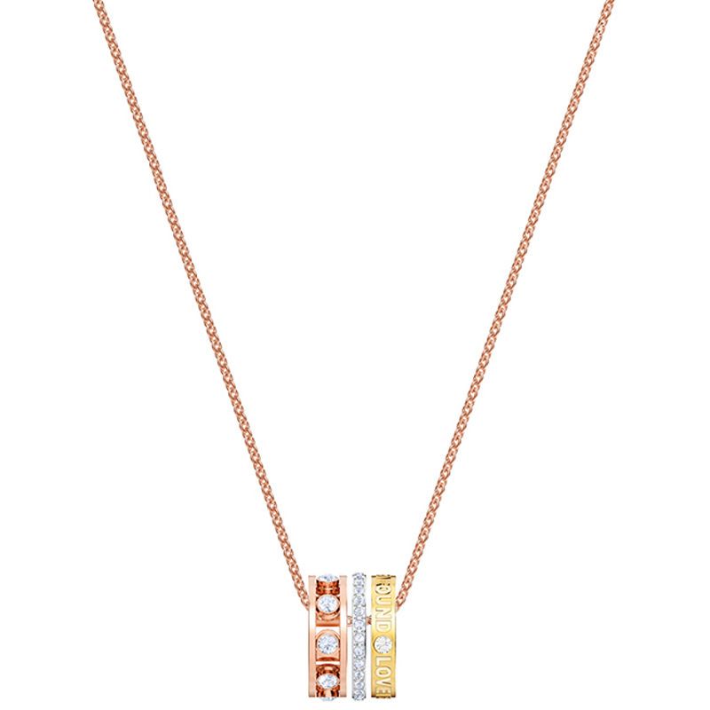 Collana con perline portafortuna a tre colori con tre anelli, elemento femminile, catena con clavicola in cristallo_voghion.com