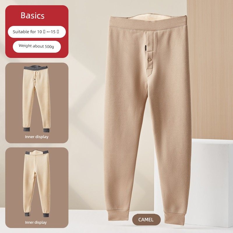 Inverno Quente Proteção Contra Frio Fleece Engrossado Joelheira Suporte Cintura Bottoming Algodão Silm Dralon Calças de Moletom Masculinas_voghion.com