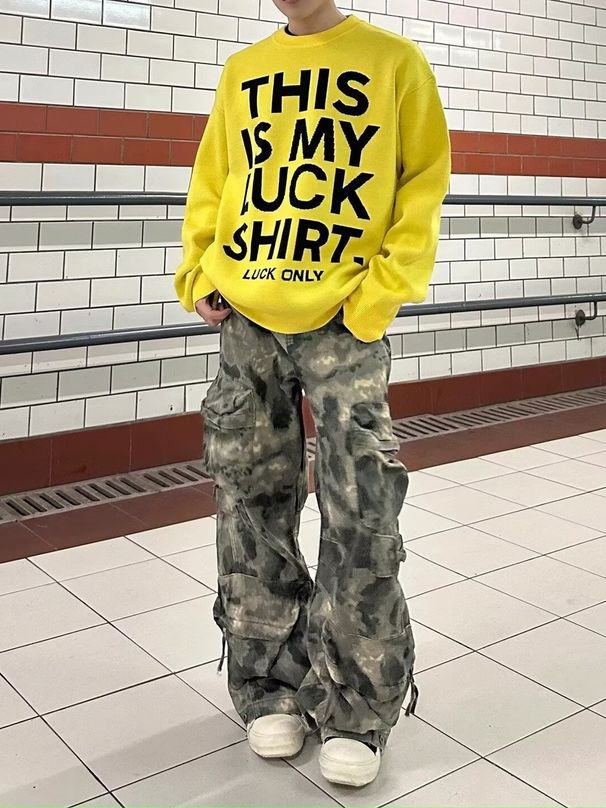 Herrenbekleidung Frühling und Herbst Retro Schwere Camouflage Lose Hose für Männer und Frauen mit Multi-Pocket-Design Weite Bein-Overalls für Männer_voghion.com