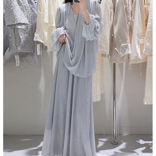 Spring Outfit OOTD Pleated Ribbon V-neck Shirt And Skirt Trendy Beautiful Two-piece Set This Year_voghion.com