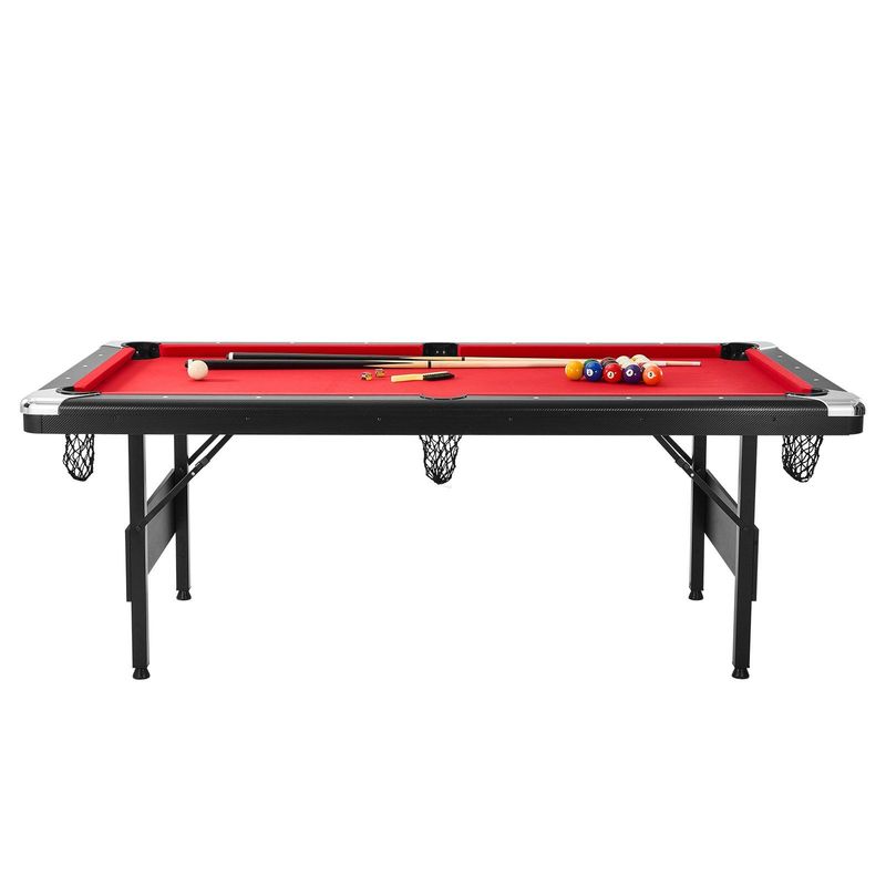 VEVOR Billiards Table, 7 Ft Pool Table, Portable Foldable Space-Saving Table, Billiard Table Set Includes Balls, Cues, Chalks And Brush, Black With Red Cloth, Perfect For Family Game Room Kids Adults_voghion.com