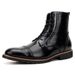 Unbeatable Quality Men's Shoes, Block High Top Lace Up Martin Boots, Carved Lacquer Surface, Pointed Toe, Oversized Autumn And Winter_voghion.com