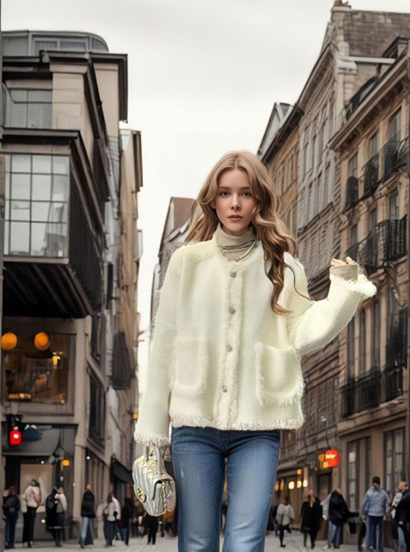 Damen-Cardigan-Oberteil aus hautfreundlichem, weichem Strickstrick mit einem Knopf aus Nerzfell_voghion.com