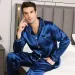 Plus Size Solid Color Long Sleeve Pajamas Men's Artificial Silk Sleepwear Student Loungewear Cardigan Lapel Nightwear Set_voghion.com