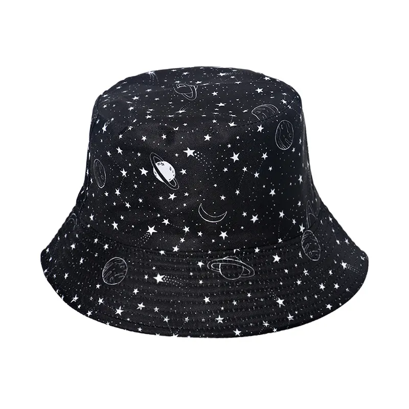 Ciel étoilé, lune, étoile pentagonale, chapeau de protection solaire imprimé pour bassin, chapeau de pêcheur pour hommes et femmes_voghion.com