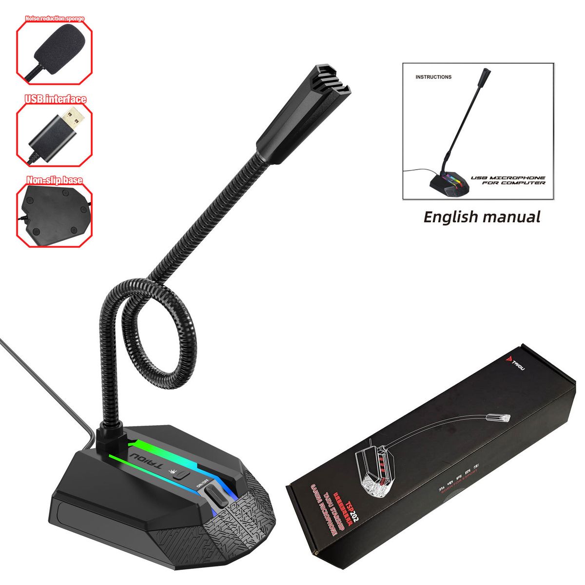 Nuevo ordenador RGB luminoso y flexible USB MIC driver micrófono de videoconferencia de chat de voz gratis_voghion.com