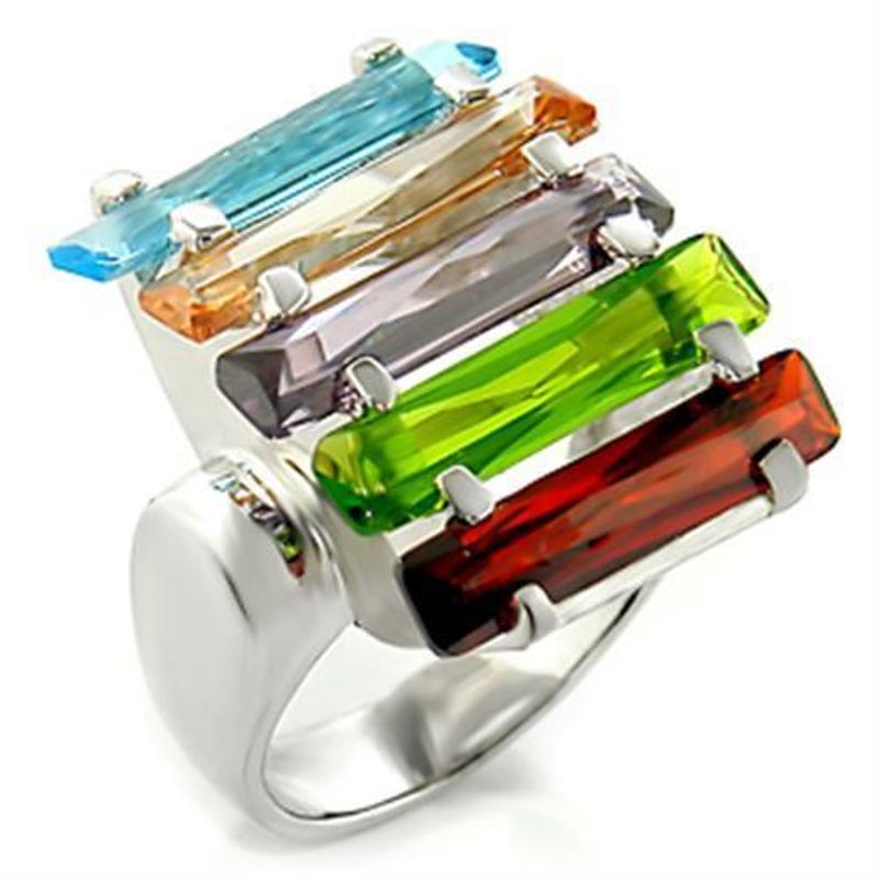 6X007 - Rhodium Brass Ring with AAA Grade CZ in Multi Color_voghion.com