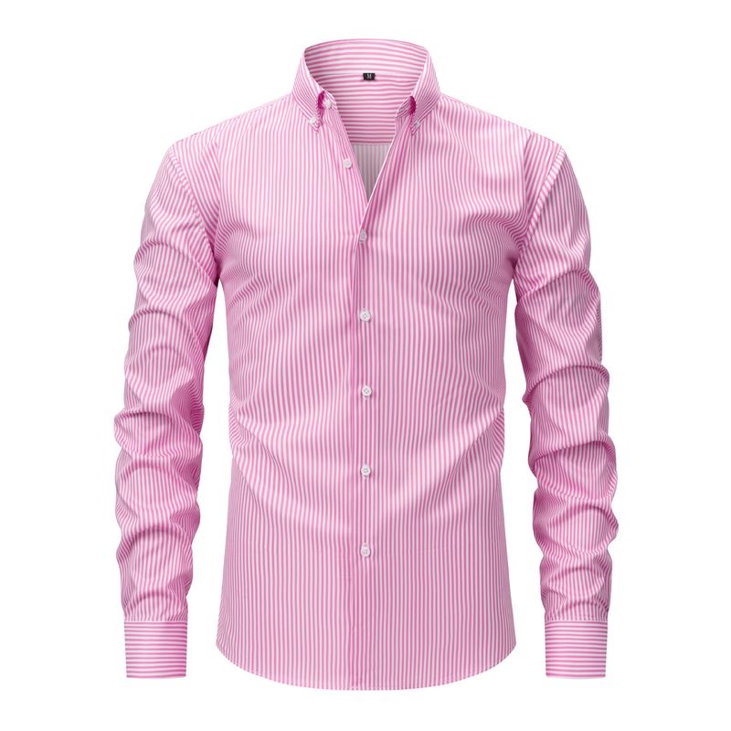 Abbigliamento da uomo Camicia a maniche lunghe a righe con stampa digitale elasticizzata da uomo - Comodo abbigliamento casual formale per l'ufficio e per tutti i giorni_voghion.com