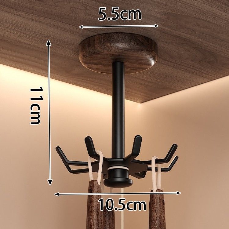Walnut Wood Kitchen Rotating Hoo Vintage Style No-Drill Cabinet Wall-Mounted Spatula Spoon Multi-Functional Storage_voghion.com