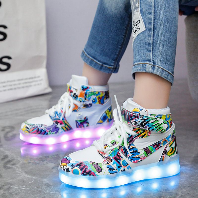 Charging Light Shoes Bright Shoes High Top Colorful Children Boys And Girls With Light Flash Sneakers_voghion.com