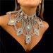 Fashion women's exquisite shiny AB color big gem necklace luxury exaggerated rhinestone big necklace_voghion.com