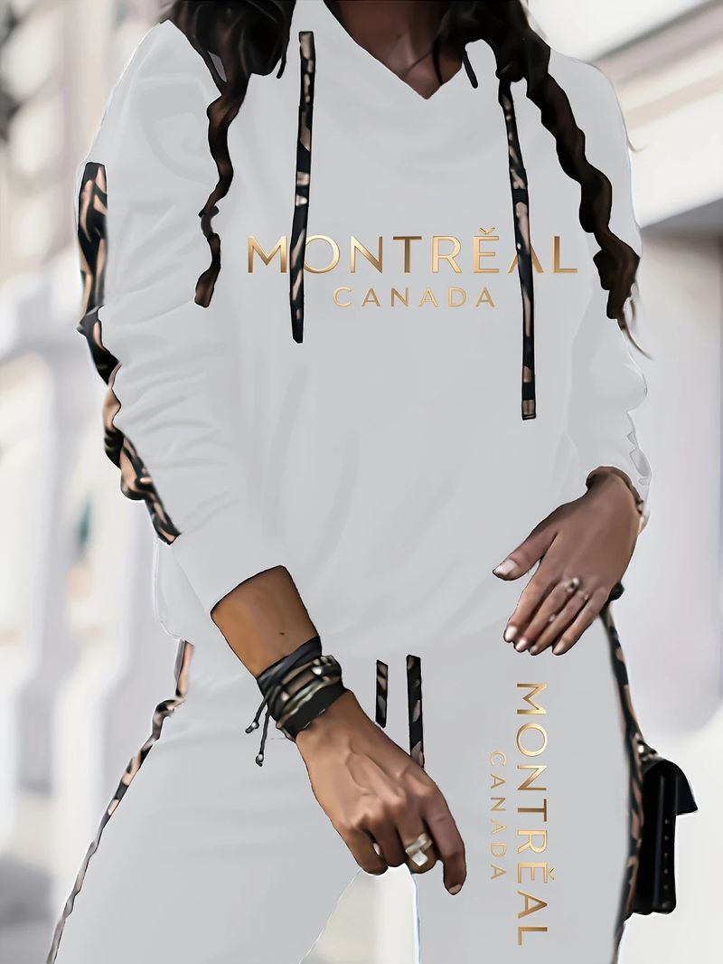Damen-Kapuzenpullover-Set mit Buchstabendruck, langärmligem Pullover-Sweatshirt und Hose mit elastischer Taille_voghion.com