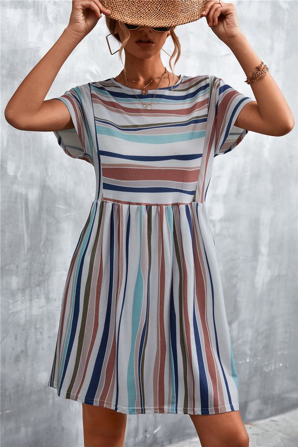 2022 Spring/Summer New Classic Stripe Print Dress Short Skirt_voghion.com