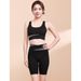 Color Block High Tummy Control Peach Butt Crop Top Yoga Shorts Set Shockproof Gather Waist Slimming Leg Fitness Bra_voghion.com