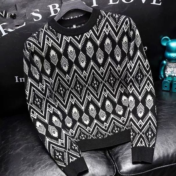 Herretøj modemærke herrestrikkede sweatere efterår og vinter jacquard slanke herretrøjer cool indertøj personlighed pullover sweatere_voghion.com