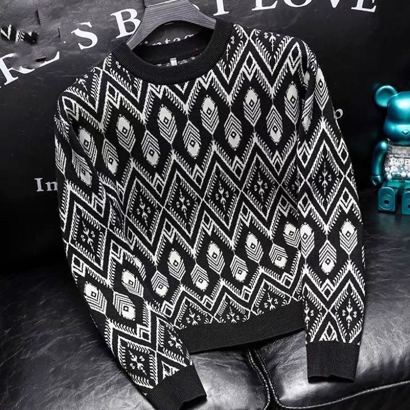 Men's Clothing fashion brand men's knitted sweaters autumn and winter jacquard slim men's sweaters cool inner wear personality pullover sweaters_voghion.com