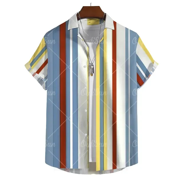 Camicie a righe hawaiane da uomo, per camicetta da uomo, camicetta sociale a maniche corte, casual, oversize, abbigliamento da palestra, moda maschile vintage_voghion.com