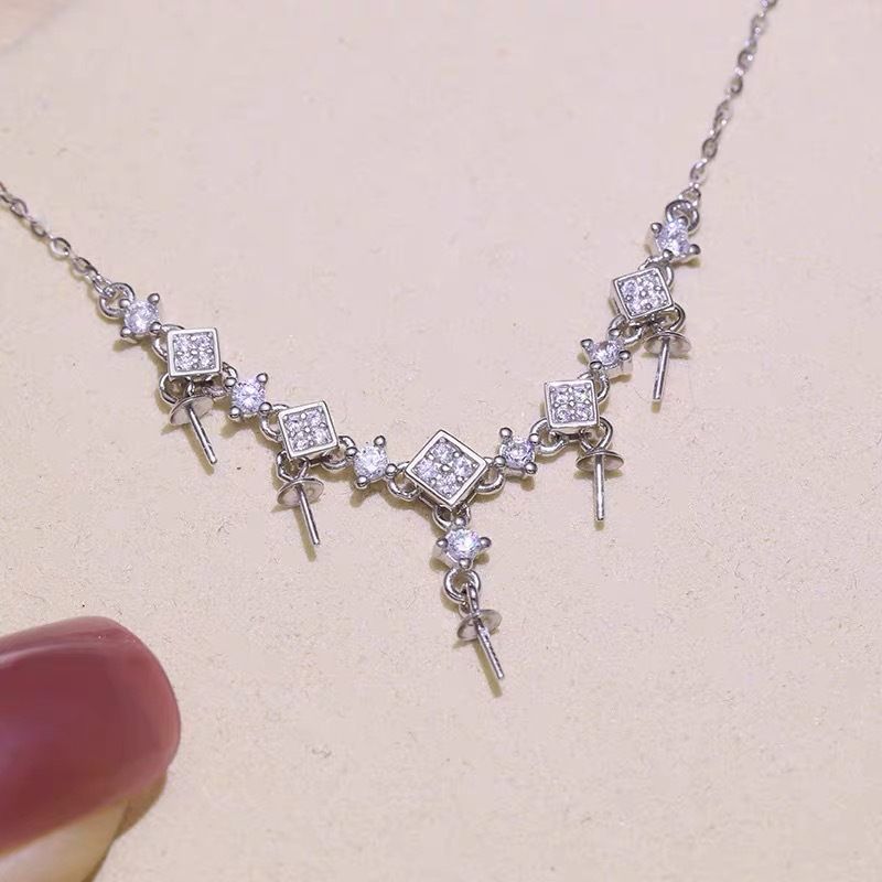 Qun Lusheng collana multi-perla in argento sterling vassoio vuoto luce lusso stile straniero ciondolo perla vassoio in argento prodotto semilavorato accessori fai da te_voghion.com