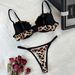 Completo intimo da donna con reggiseno e perizoma sexy con stampa leopardata, comodo set di biancheria intima arricciata_voghion.com